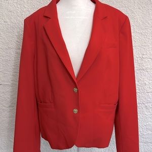 Calvin Klein Red Blazer with Shoulder Pads and Gold Buttons